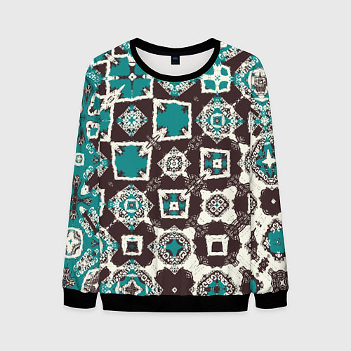 Мужской свитшот Бирюзово-коричневая геометрическая текстура / 3D-Черный – фото 1