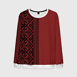 Свитшот мужской Узоры славянские в красном цвете, цвет: 3D-белый