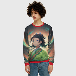 Свитшот мужской Маомао на фоне облаков, цвет: 3D-красный — фото 2