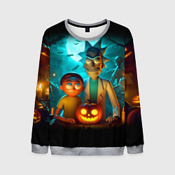 Свитшот мужской Morty and Rick with pumpkin - neon halloween, цвет: 3D-меланж