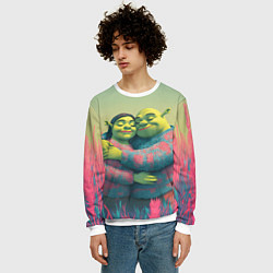 Свитшот мужской Принцесса Фиона и Шрек обнимаются, цвет: 3D-белый — фото 2