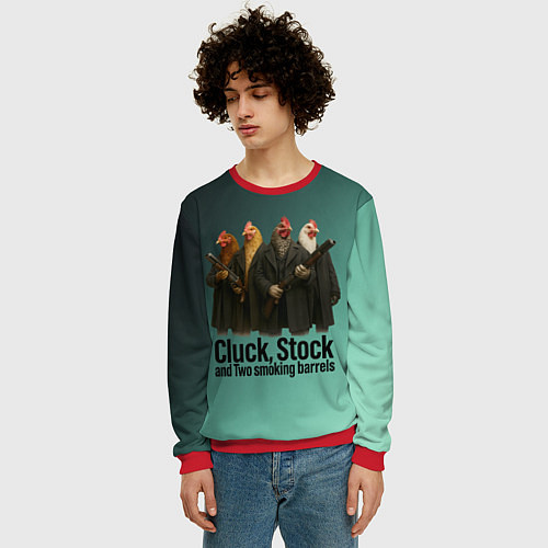 Мужской свитшот Петухи - карты деньги два ствола / 3D-Красный – фото 3