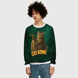 Свитшот мужской Cat Cong пародия на Кинг Конг, цвет: 3D-белый — фото 2
