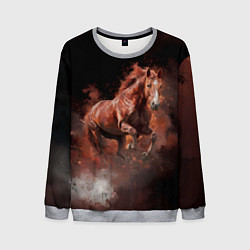 Свитшот мужской Коричневая лошадь в прыжке, цвет: 3D-меланж
