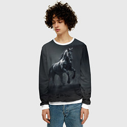 Свитшот мужской Черный конь в поле, цвет: 3D-белый — фото 2