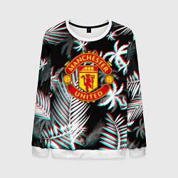 Свитшот мужской Манчестер Юнайтед тропики глитч, цвет: 3D-белый