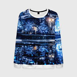 Свитшот мужской Новогодняя ночная Москва, цвет: 3D-белый