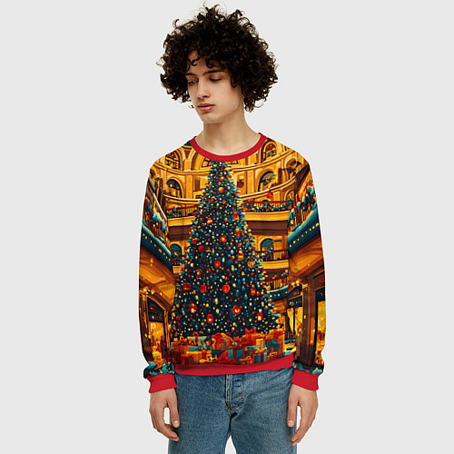 Мужской свитшот Московская новогодняя елка / 3D-Красный – фото 3