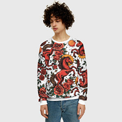 Свитшот мужской Красный конь в стиле татуировки, цвет: 3D-белый — фото 2