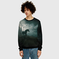 Свитшот мужской Лошадь в поле - буря, цвет: 3D-черный — фото 2