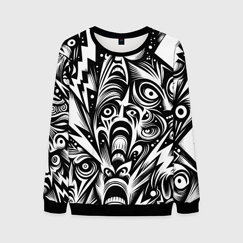 Мужской свитшот Lightnings and faces - ai art fantasy / 3D-Черный – фото 1