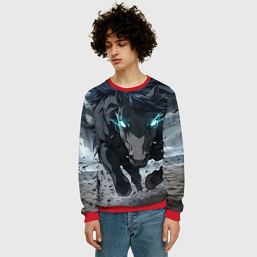 Мужской свитшот Мощный конь / 3D-Красный – фото 3