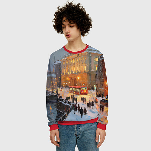 Мужской свитшот Предновогодний Санкт-Петербург / 3D-Красный – фото 3