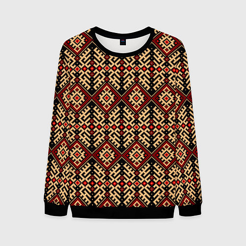 Мужской свитшот Славянский вышивной орнамент макошь / 3D-Черный – фото 1