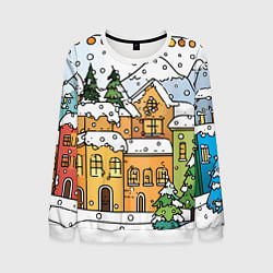 Свитшот мужской Новогодний снегопад, цвет: 3D-белый
