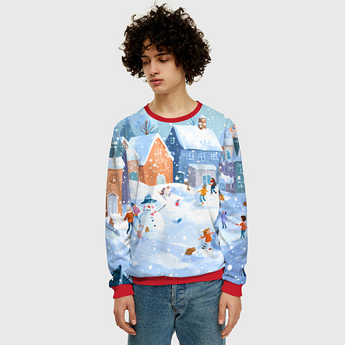 Мужской свитшот Предновогодний день во дворе / 3D-Красный – фото 3