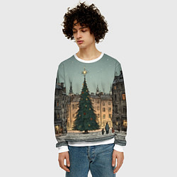 Свитшот мужской Новогодняя елка во дворе, цвет: 3D-белый — фото 2