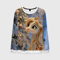 Свитшот мужской Новогодняя лошадка в крапинку, цвет: 3D-белый