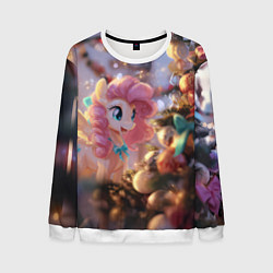 Свитшот мужской Милая новогодняя лошадка с крыльями, цвет: 3D-белый