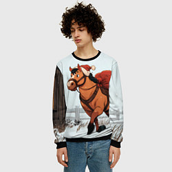 Свитшот мужской Лошадка везет новогодние подарки, цвет: 3D-черный — фото 2