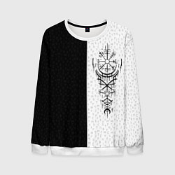 Свитшот мужской Вегвизир и став бессмертия в рунах, цвет: 3D-белый