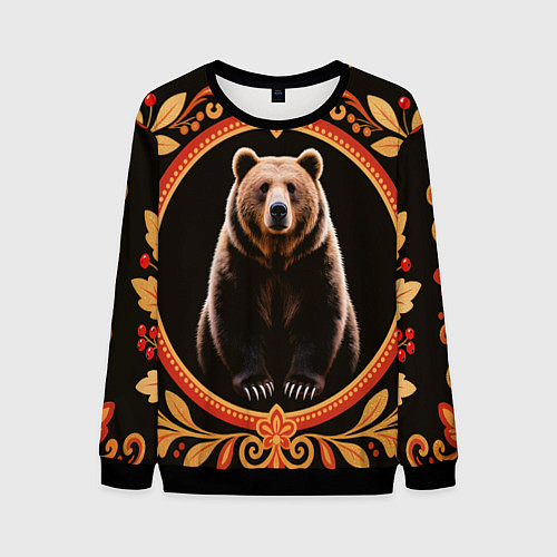 Мужской свитшот Медведь в орнаменте / 3D-Черный – фото 1