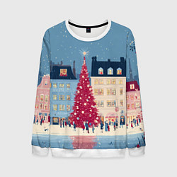Свитшот мужской Новогоднее гуляние у красной елки, цвет: 3D-белый