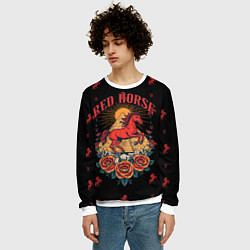 Свитшот мужской Красная лошадь на фоне пирамиды, цвет: 3D-белый — фото 2