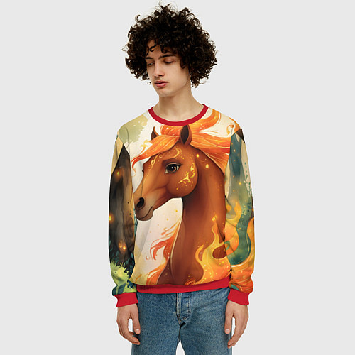Мужской свитшот Милая огненная лошадь / 3D-Красный – фото 3