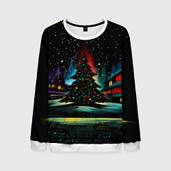 Свитшот мужской Новый год на черном фоне, цвет: 3D-белый