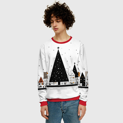 Мужской свитшот Новый год - минимализм / 3D-Красный – фото 3