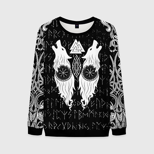 Мужской свитшот Волки воины с символикой / 3D-Черный – фото 1
