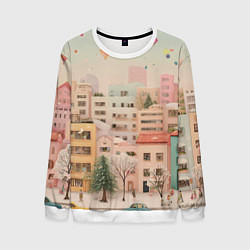 Свитшот мужской Объемный новогодний город, цвет: 3D-белый