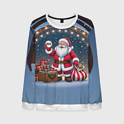 Свитшот мужской Санта с мешком подарков, цвет: 3D-белый