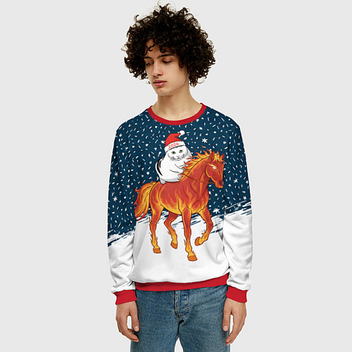 Мужской свитшот Кот Бендер и огненный конь - 2026 / 3D-Красный – фото 3