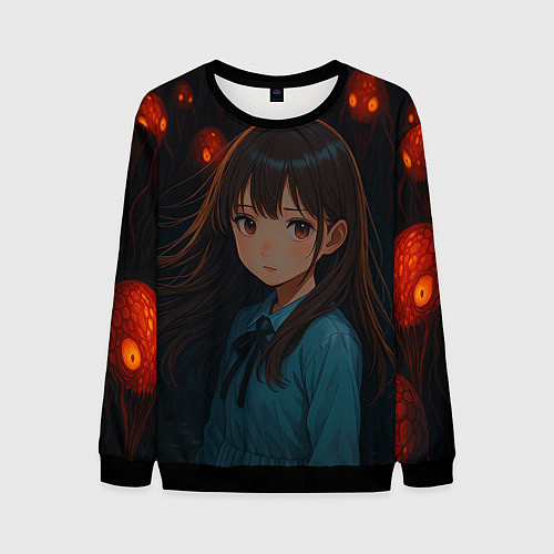 Мужской свитшот Аниме девушка окружённая монстрами / 3D-Черный – фото 1