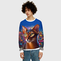 Свитшот мужской Абиссинка на фоне стены с граффити, цвет: 3D-белый — фото 2