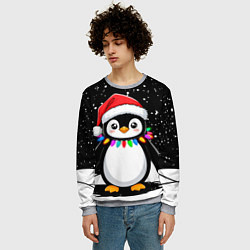 Свитшот мужской Пингвин в шапке Санты, цвет: 3D-меланж — фото 2