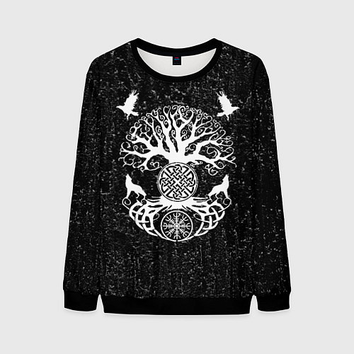 Мужской свитшот Волки и вороны Одина и древо мира / 3D-Черный – фото 1