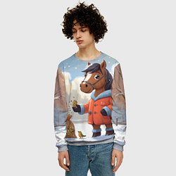 Свитшот мужской Лошадка на зимней прогулке, цвет: 3D-меланж — фото 2