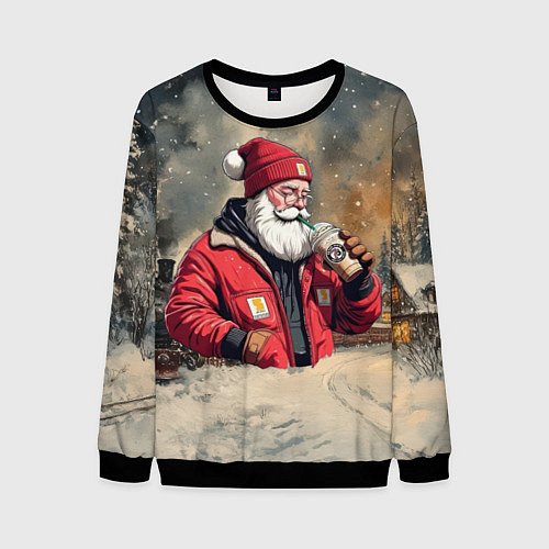 Мужской свитшот Санта с капучино / 3D-Черный – фото 1