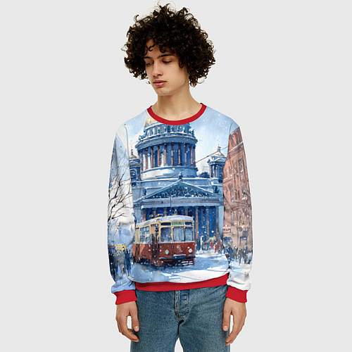 Мужской свитшот Снежный Санкт-Петербург / 3D-Красный – фото 3