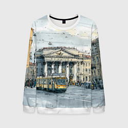 Свитшот мужской Зимняя улица Санкт-Петербурга, цвет: 3D-белый