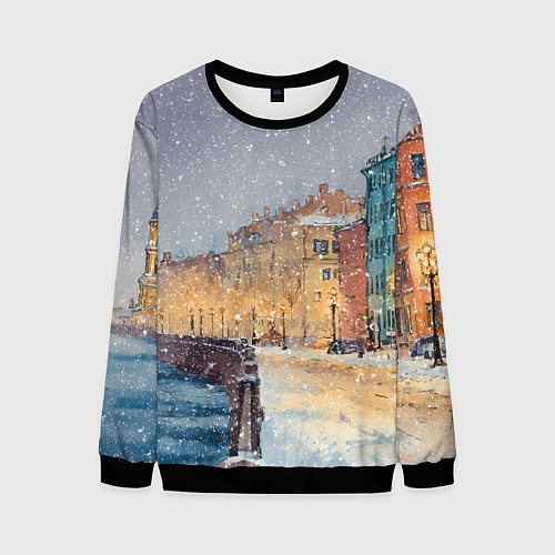 Мужской свитшот Санкт-Петербург - снегопад / 3D-Черный – фото 1