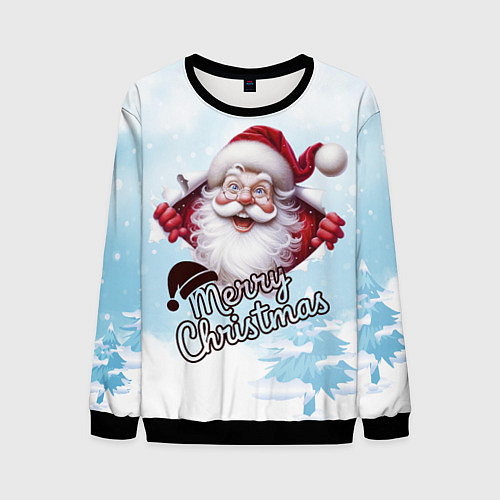 Мужской свитшот Санта в зимнем лесу / 3D-Черный – фото 1