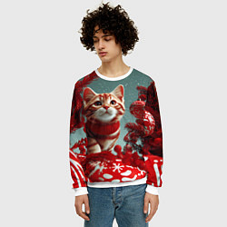 Свитшот мужской Рыжий кот - Новый год, цвет: 3D-белый — фото 2