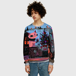 Свитшот мужской Кошка празднует Новый год, цвет: 3D-меланж — фото 2