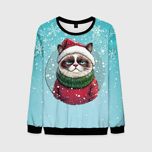 Мужской свитшот Новогодний мурлыка / 3D-Черный – фото 1