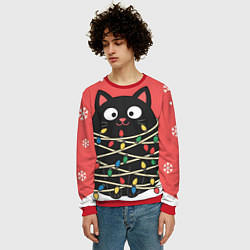 Свитшот мужской Котик в гирлянде, цвет: 3D-красный — фото 2