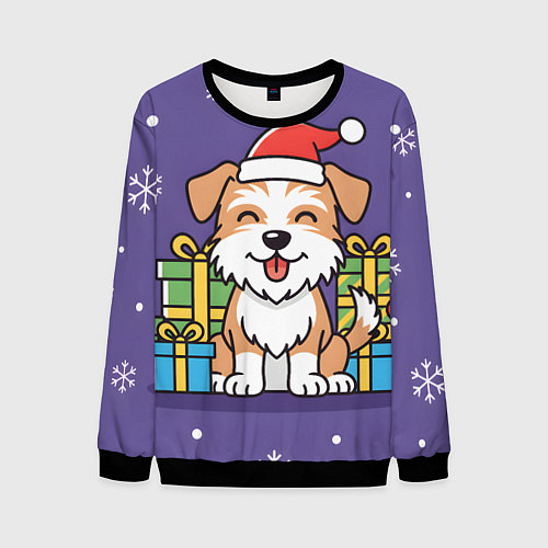Мужской свитшот Новогодняя собачка с подарками / 3D-Черный – фото 1